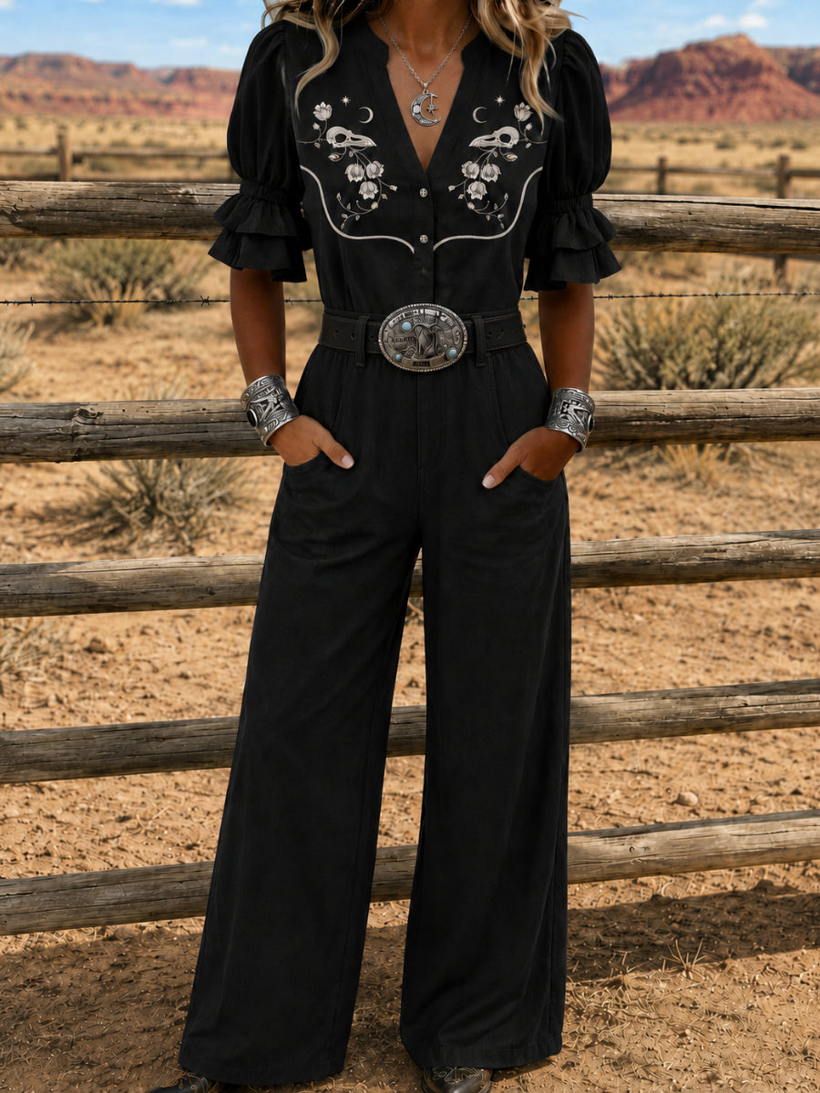 Women's Casual Short Sleeve Western Style Jumpsuit